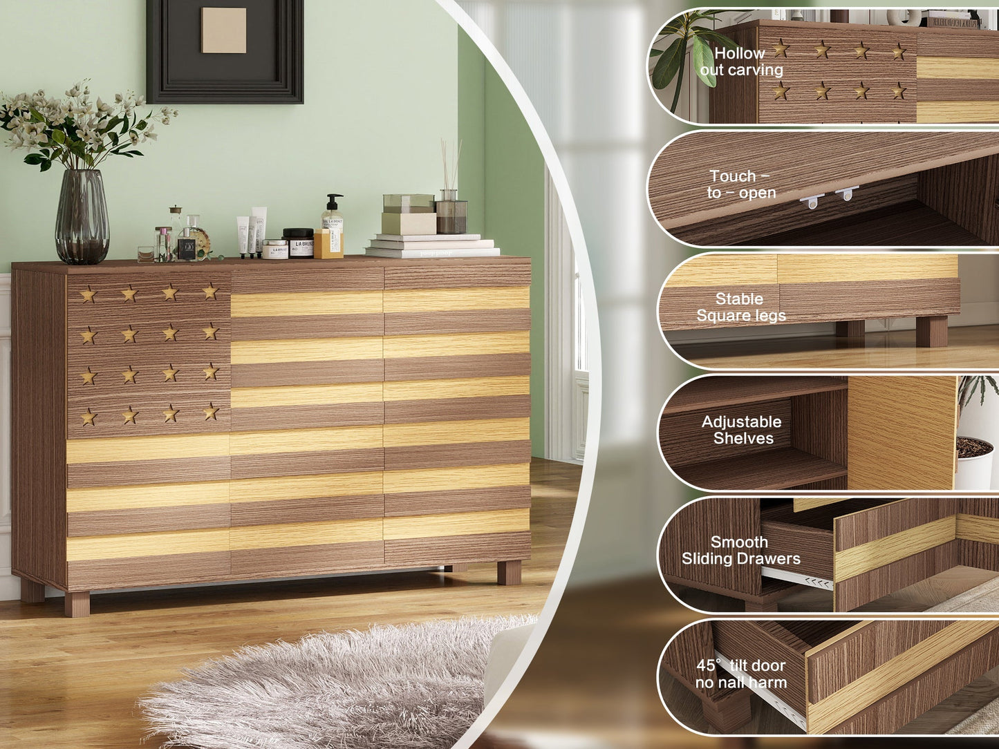 55-Inch Hand-Carved Buffet Sideboard Cabinet