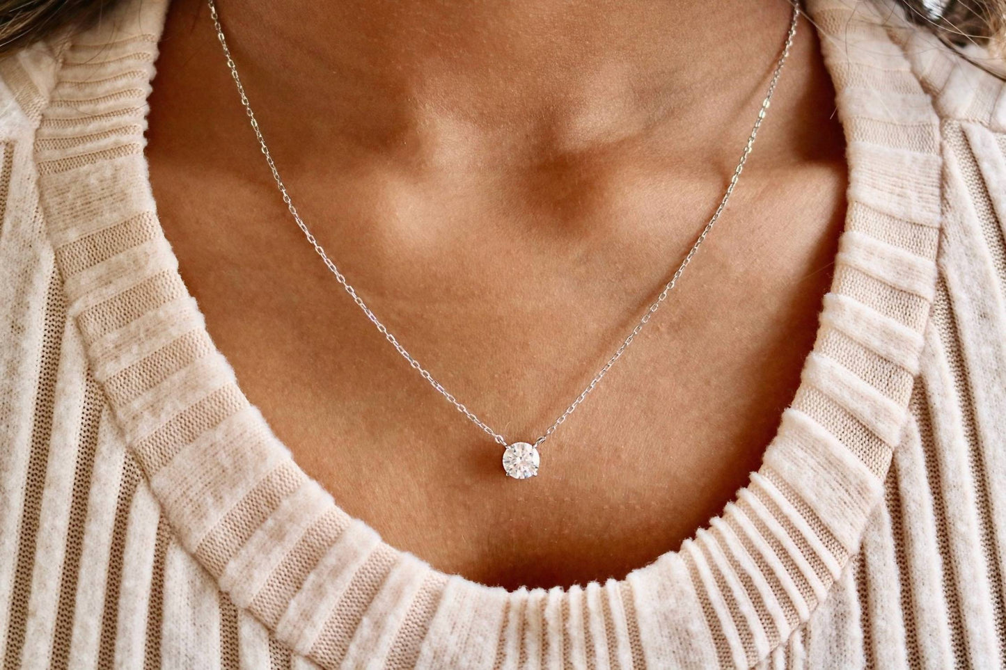 Allyanna Gifts - Women's Prong Round Moissanite Necklace