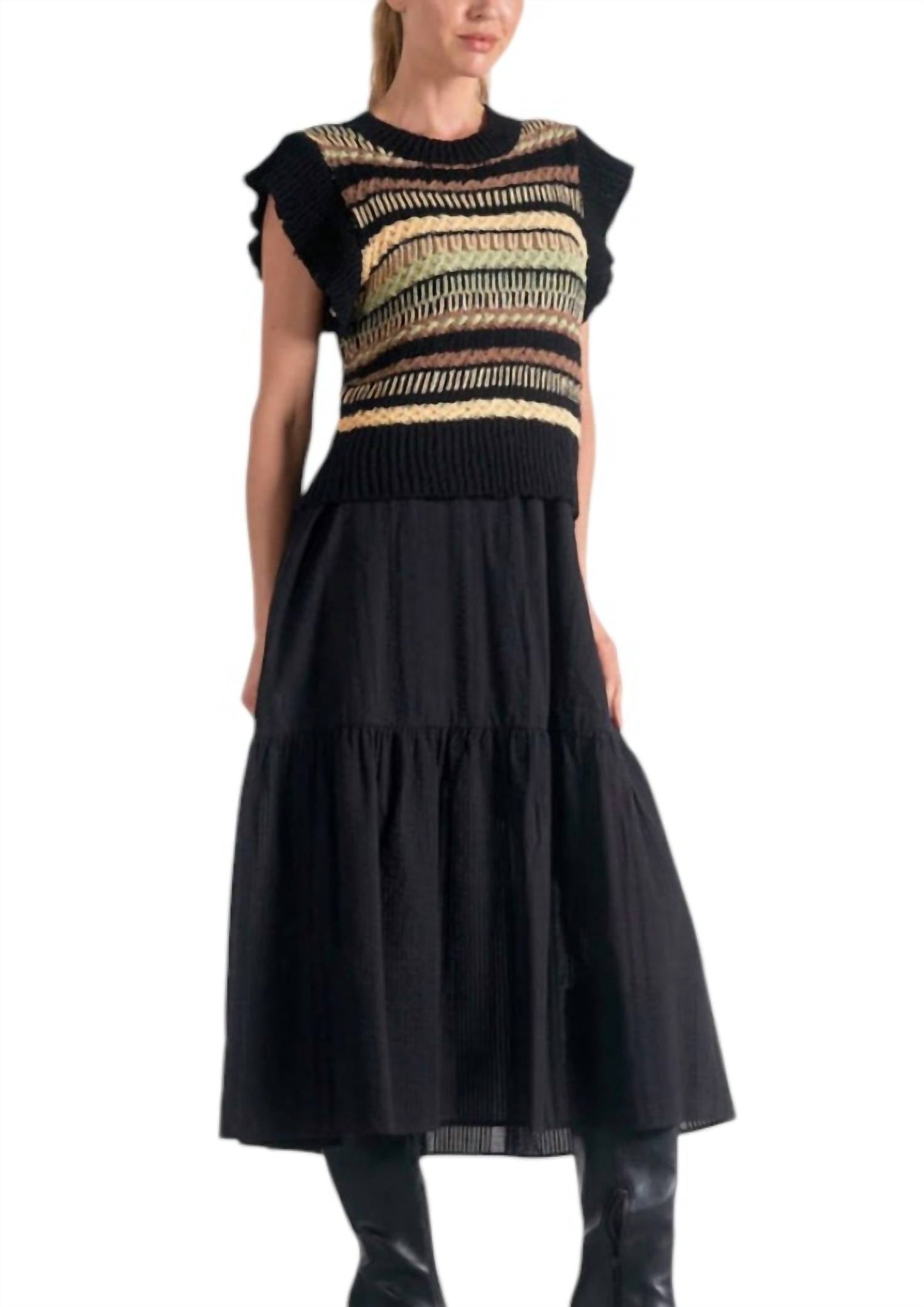 Elan - Crew Neck Woven Midi Dress