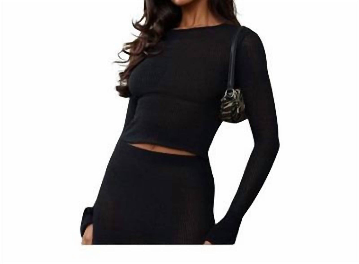 Prettylittlething - Sheer Soft Rib Longline Flared Sleeve Top