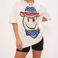 Projeto Social T - Camiseta grande com estampa de cowboy e smiley