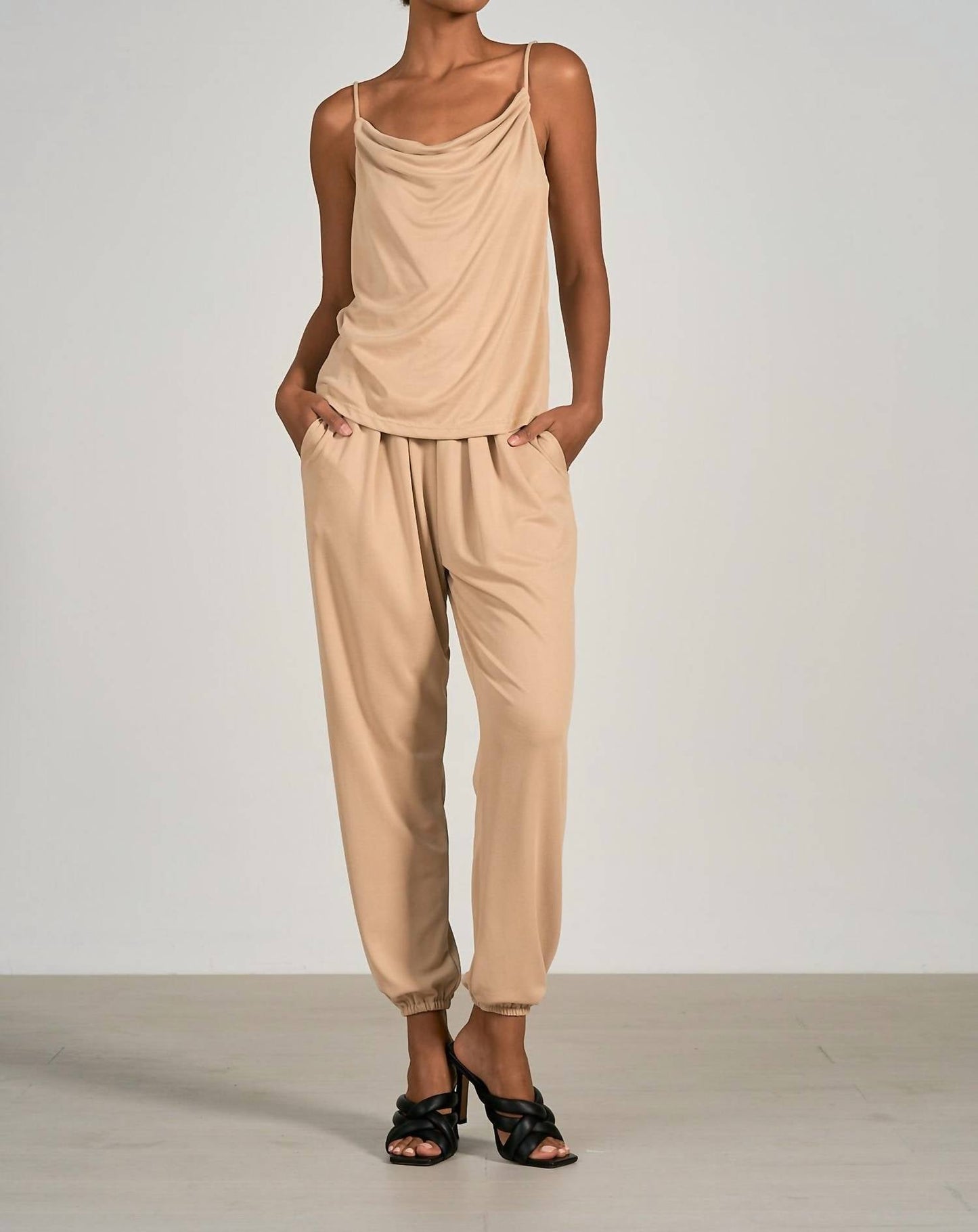 Elan - SPAGHETTI STRAPS DRAPE FRONT TOP