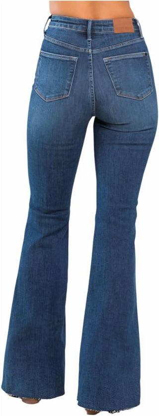 Judy Blue - Calça jeans flare desgastada com controle de cintura alta