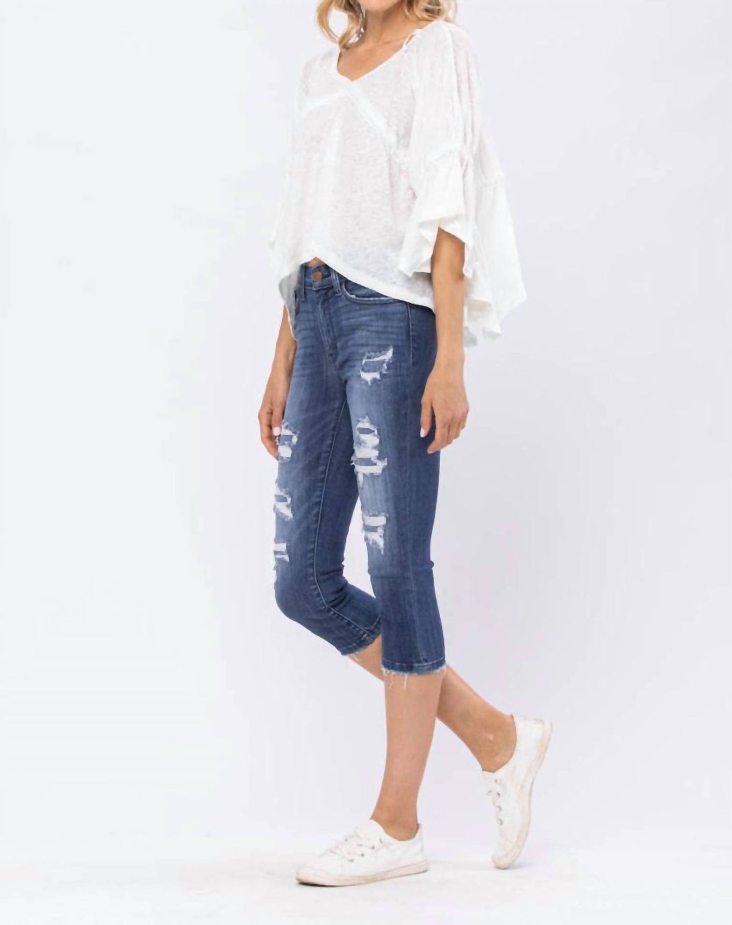 Judy Blue - Mid-rise Contrast Patch Skinny Capri Jeans - Plus Size
