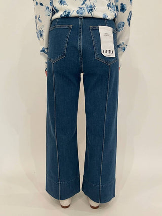 Pistola - Calça Jeans Feminina Penny Pintuck de Cintura Alta e Perna Larga