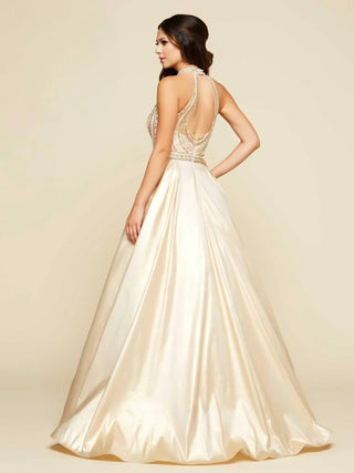 Mac Duggal - Vestido de baile com decote halter e ilusão de contas