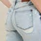 Trendsi - Judy Blue Full Size Mr Repair Stitch Detail Destroy Single Cuff Bf Jeans Plus Size