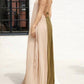 Eb Luxe - Halter Color Block Pleated Maxi Dress