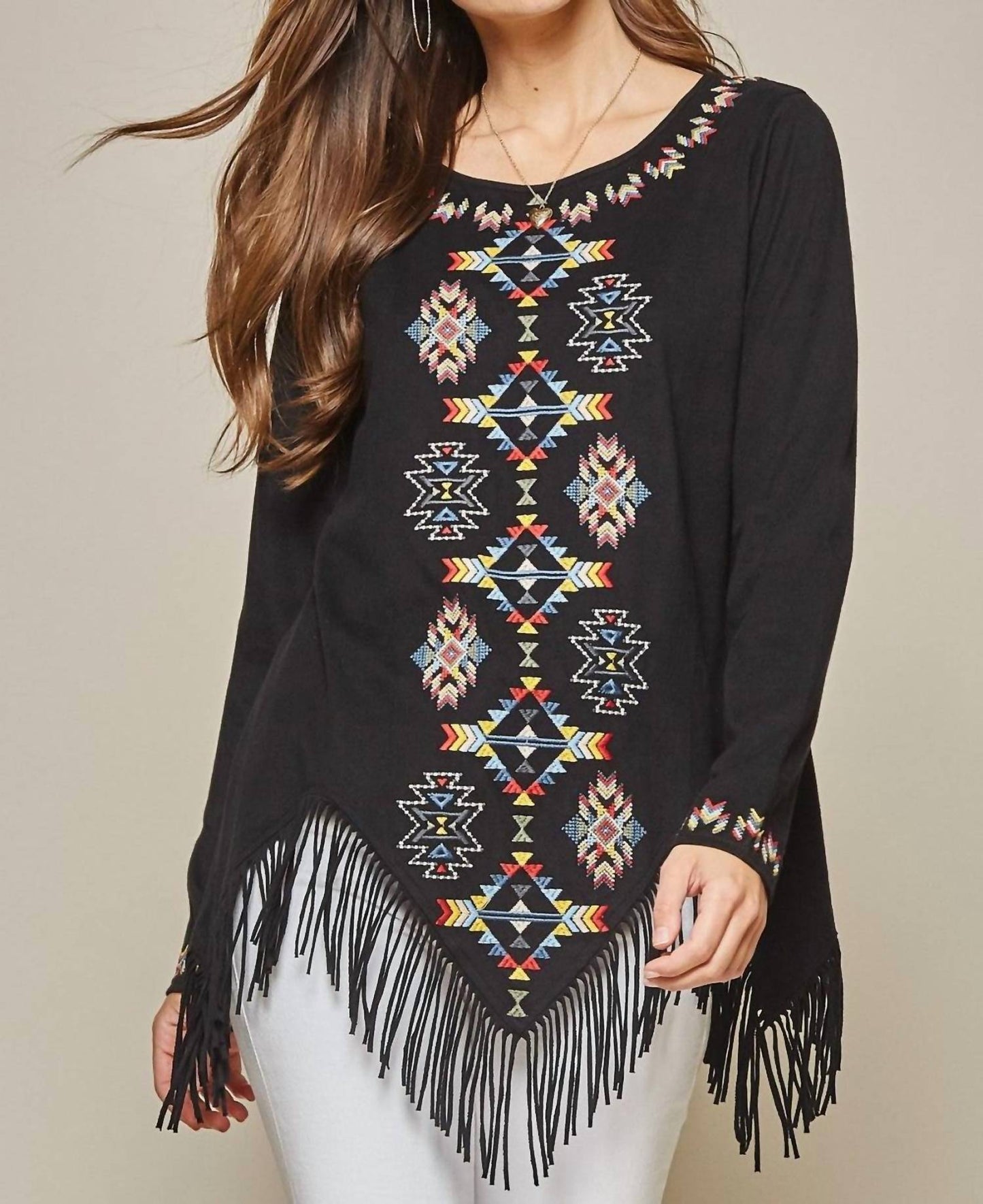 Andree By Unit - Geo Embroidered Fringe Top
