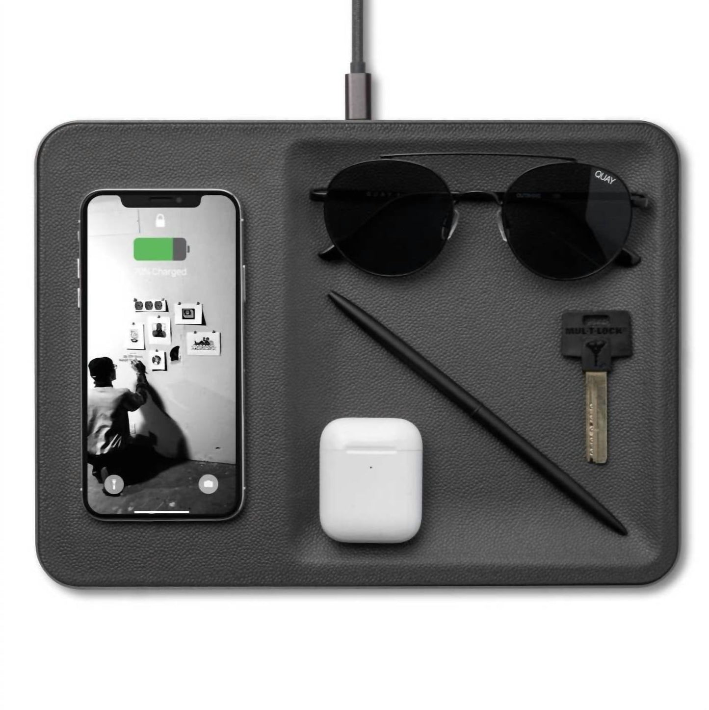 Courant - Leather Wireless Charger with Valet Tray