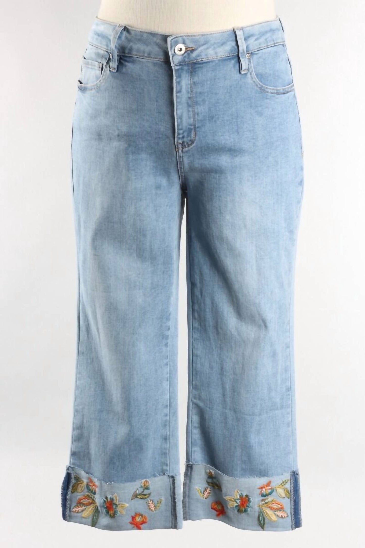 Charlie B - Embroidered Cuff Cropped Jean