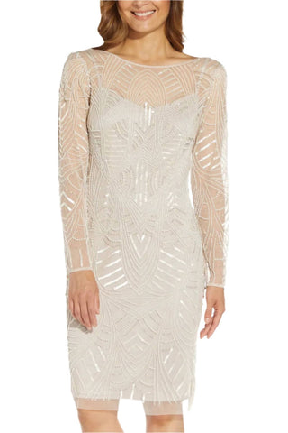 Adrianna Papell - Vestido de malha com detalhes de manga comprida