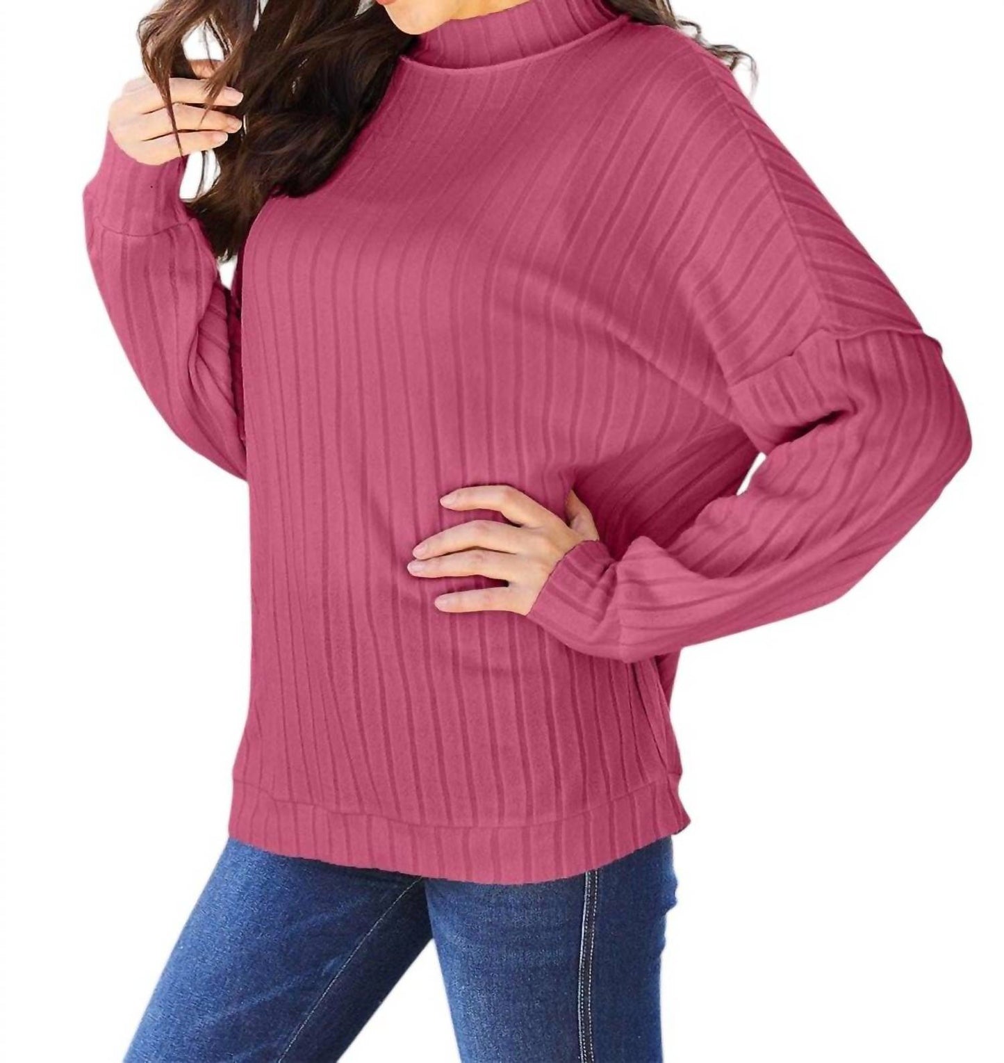 Basic Bae - Sleek Ribbed Mock Neck Knit Top