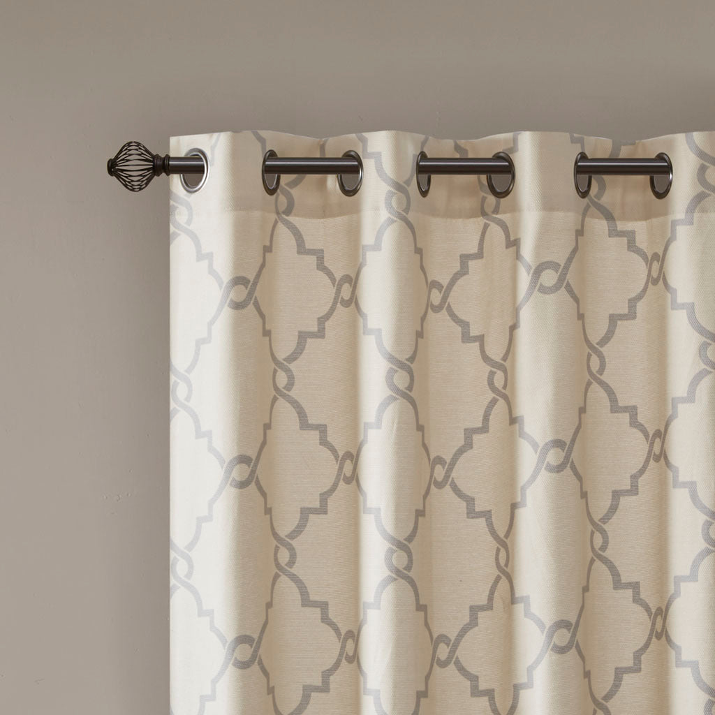 Fretwork Print Grommet Top Window Curtain Panel (One Panel)