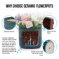 Set of 3 Grid Ceramic Flowerpot, Modern Planter for Patio, Garden, Windowsill - Blue Green