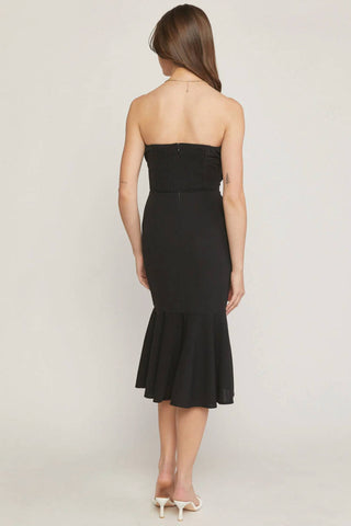 Entro - Pleated Strapless Midi Dress