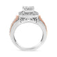 14K White and Rose Gold 1 1/8 Cttw Princess and Round-Cut Diamond Art Deco Style Triple Shank Halo Cocktail Ring (I-J Color, SI2-I1 Clarity) - Size 7