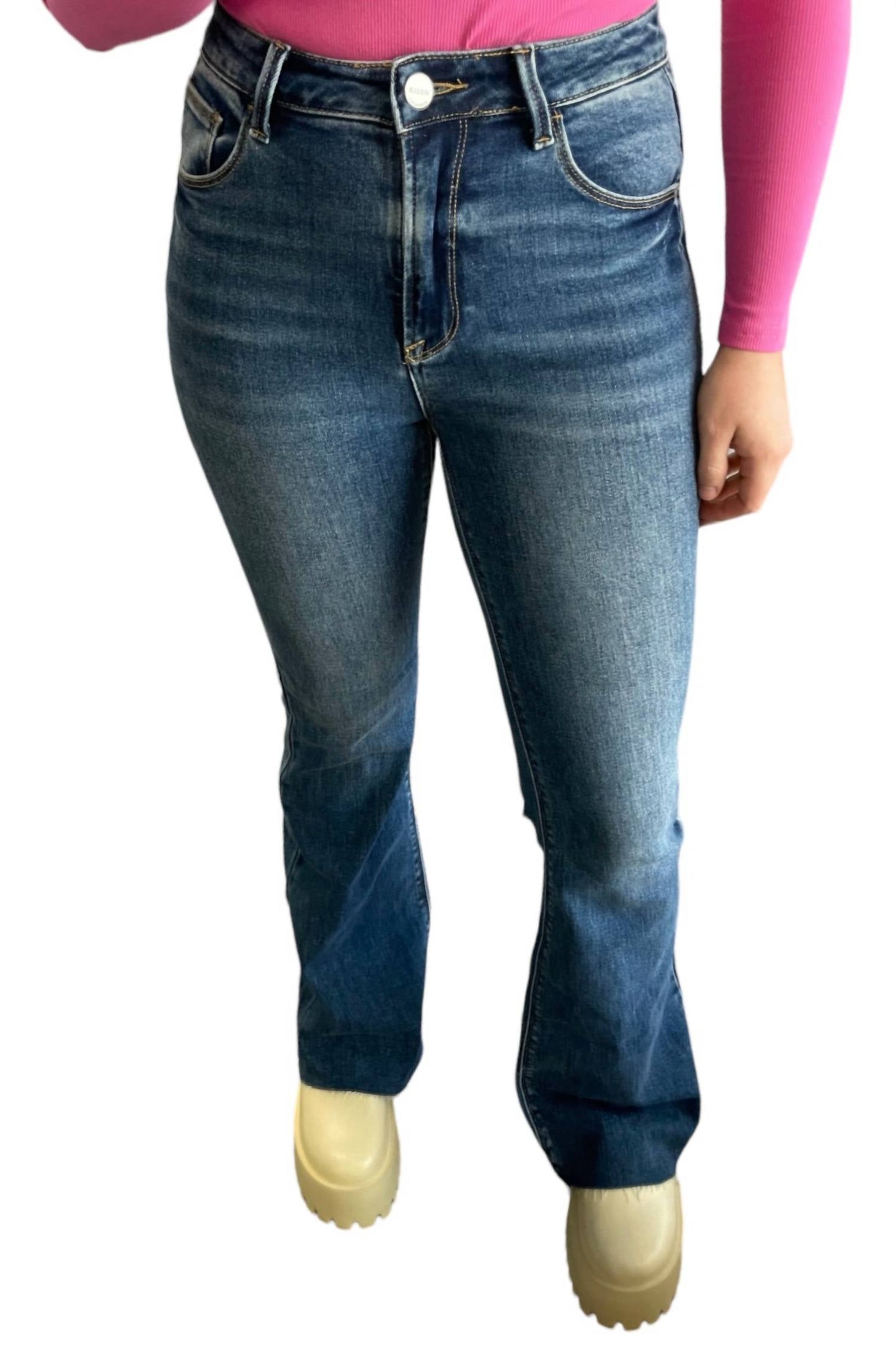Risen - High Rise Raw Cut Flare Jeans