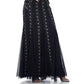 Adrianna Papell - V-neck Godet Cutout Back Embellished Mesh Gown