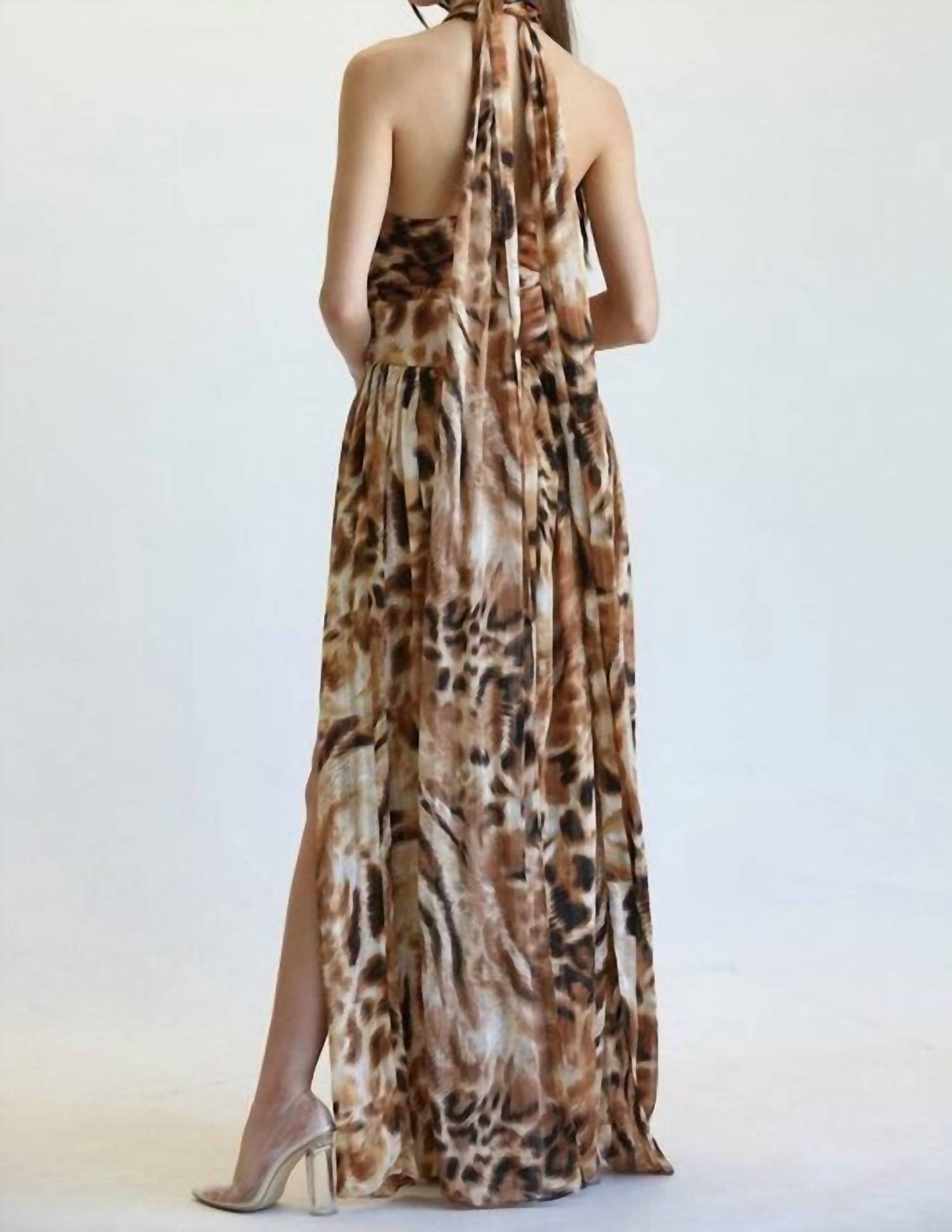 Blithe - Women's Leopard Print Criss-cross Maxi Dress