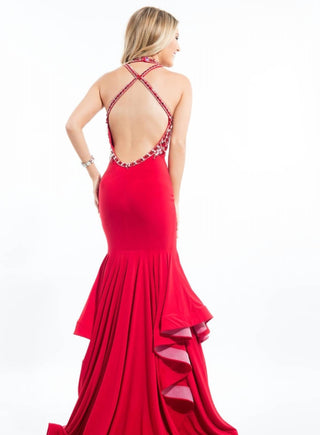 Rachel Allan - Beaded Halter Neck Jersey Prom Gown