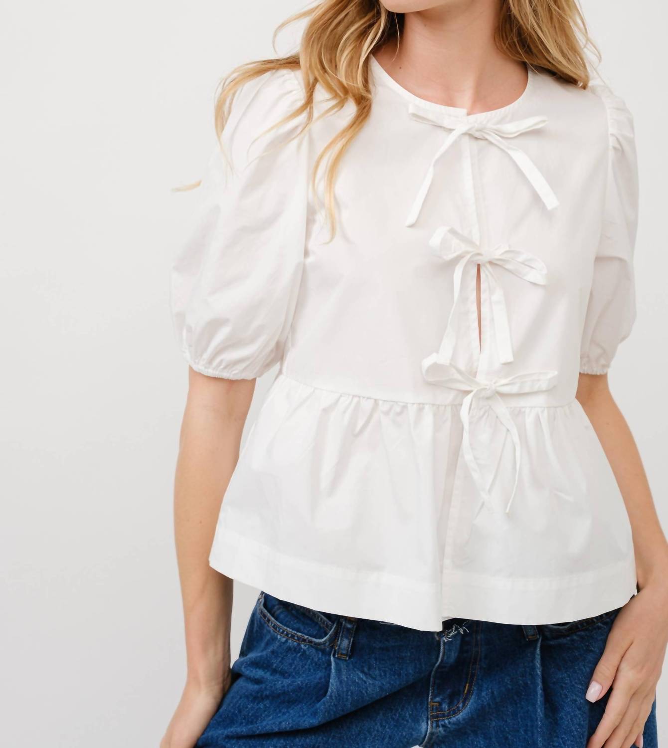 Aaron & Amber - Tie Front Peplum Blouse
