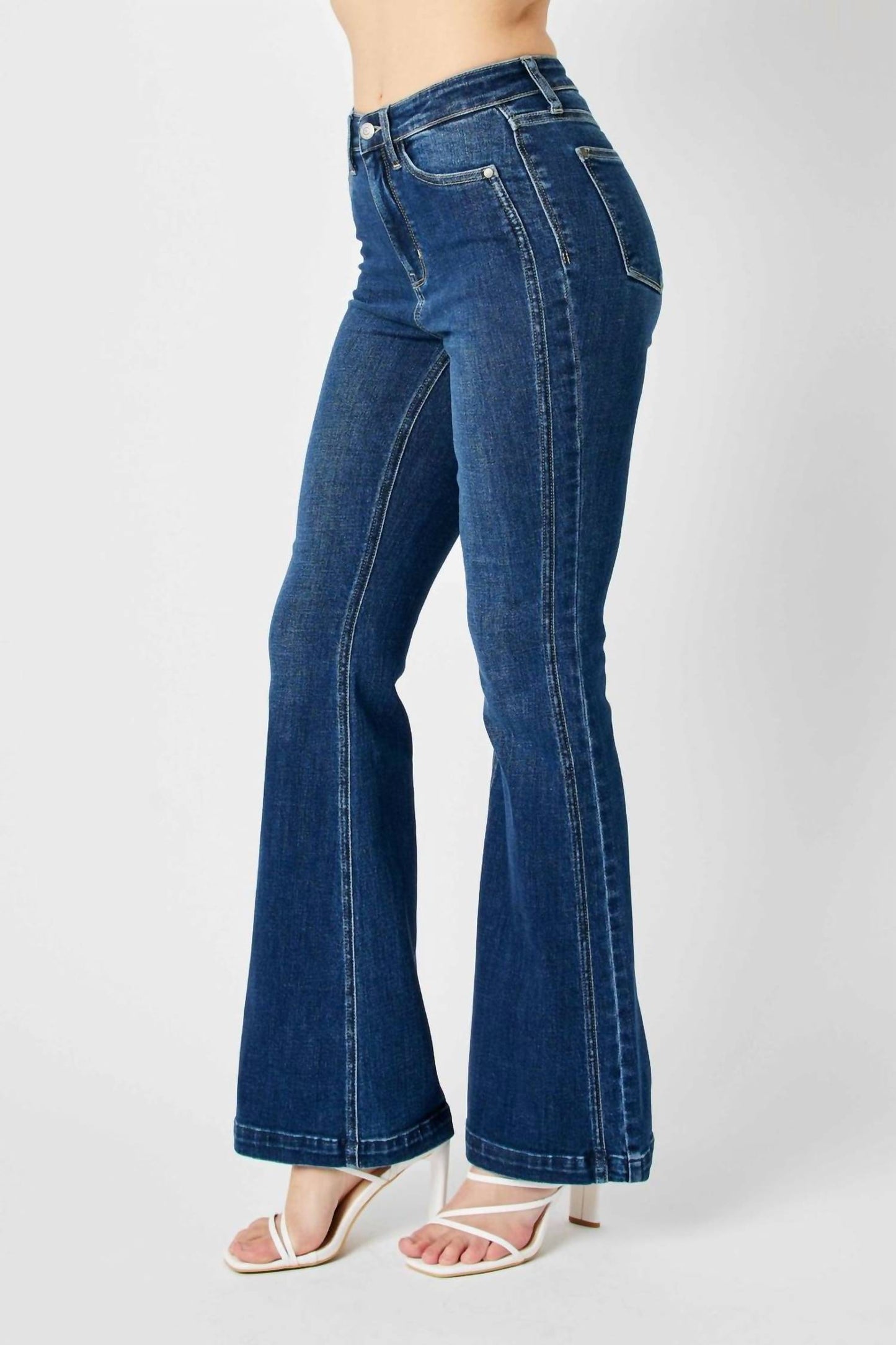 Judy Blue - High Waisted Angled Side Seam Detail Flare Jeans