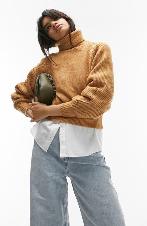 Topshop Rib Turtleneck Sweater in Camel, Size Medium