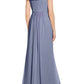 Adrianna Papell - Off Shoulder Ruched Piping Detail Crepe Chiffon Gown