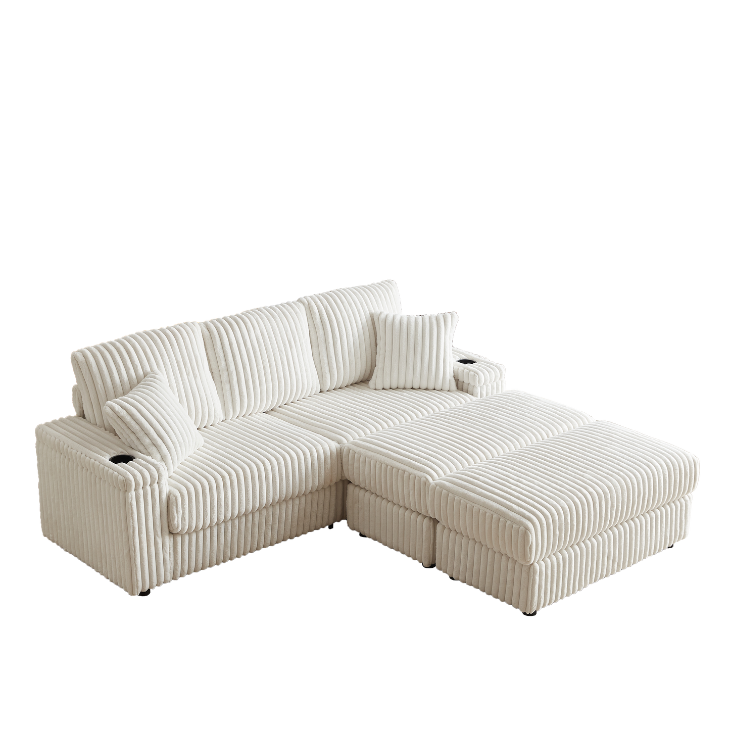 84-Inch Corduroy 3-Seater Sofa with Pillows and Ottomans