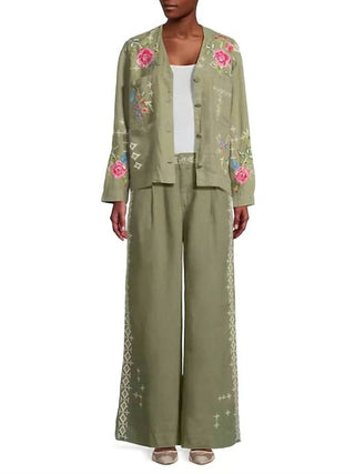 Johnny Was - CALÇA CATIA COM PLISSA DE PERNA LARGA