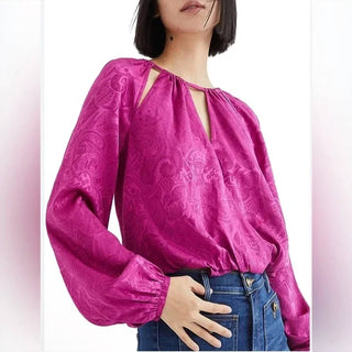 Veronica Beard - Blusa de seda mista com mangas bufantes e estampa paisley Sionne