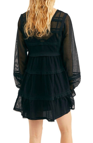 Free People - Vestido curto de renda semitransparente bordado trapézio de Berlim
