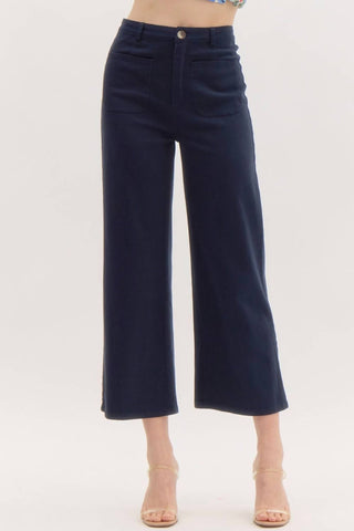 Entro - High Waisted Wide Leg Ankle Length Pants