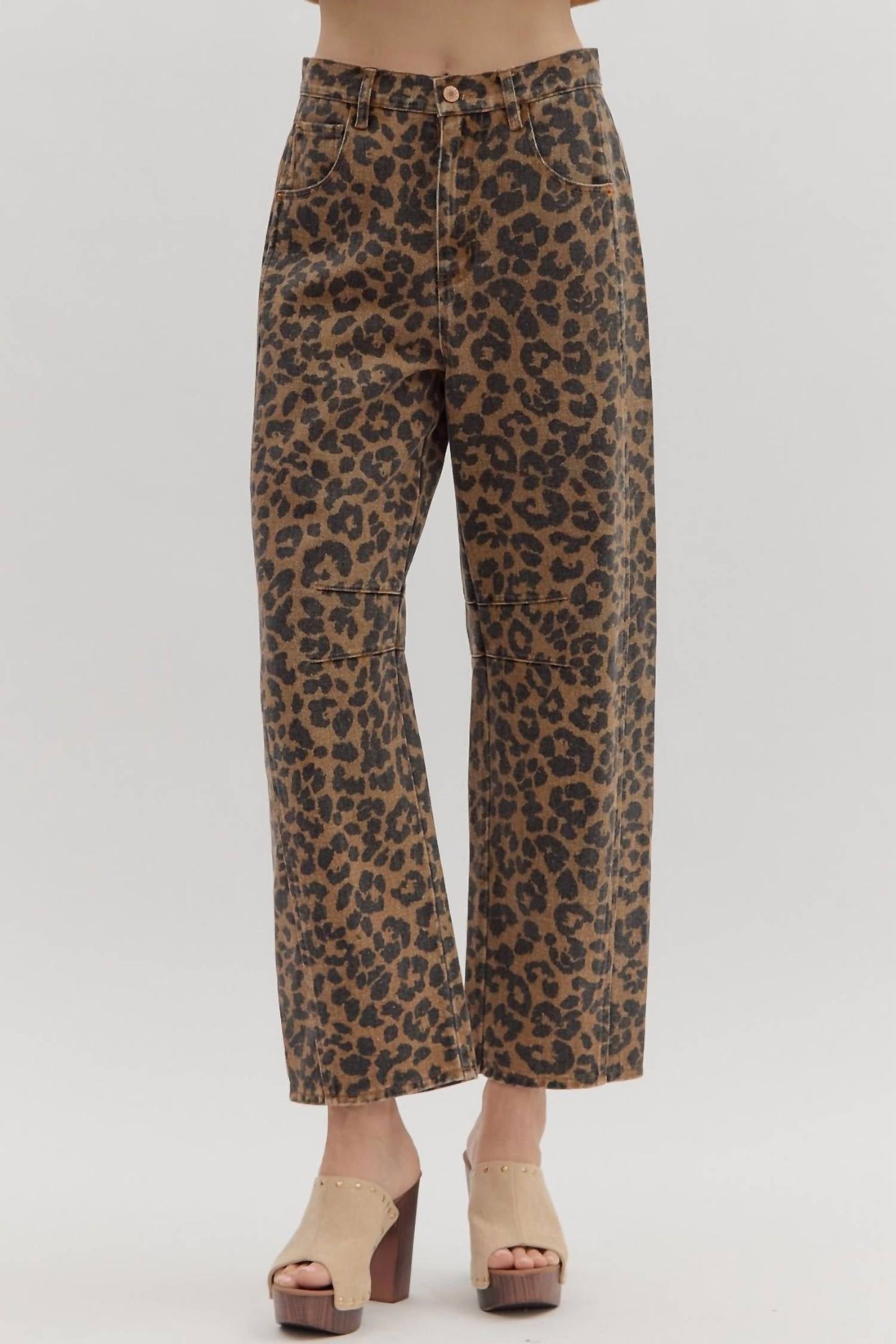 Entro - Leopard Print Barrel Leg Jeans