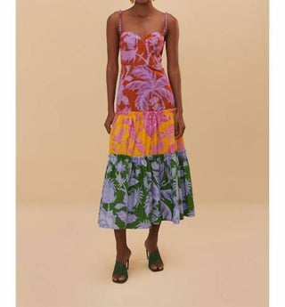 Farm Rio - Tropical Swing Mix Sweetheart Cotton Midi Dress