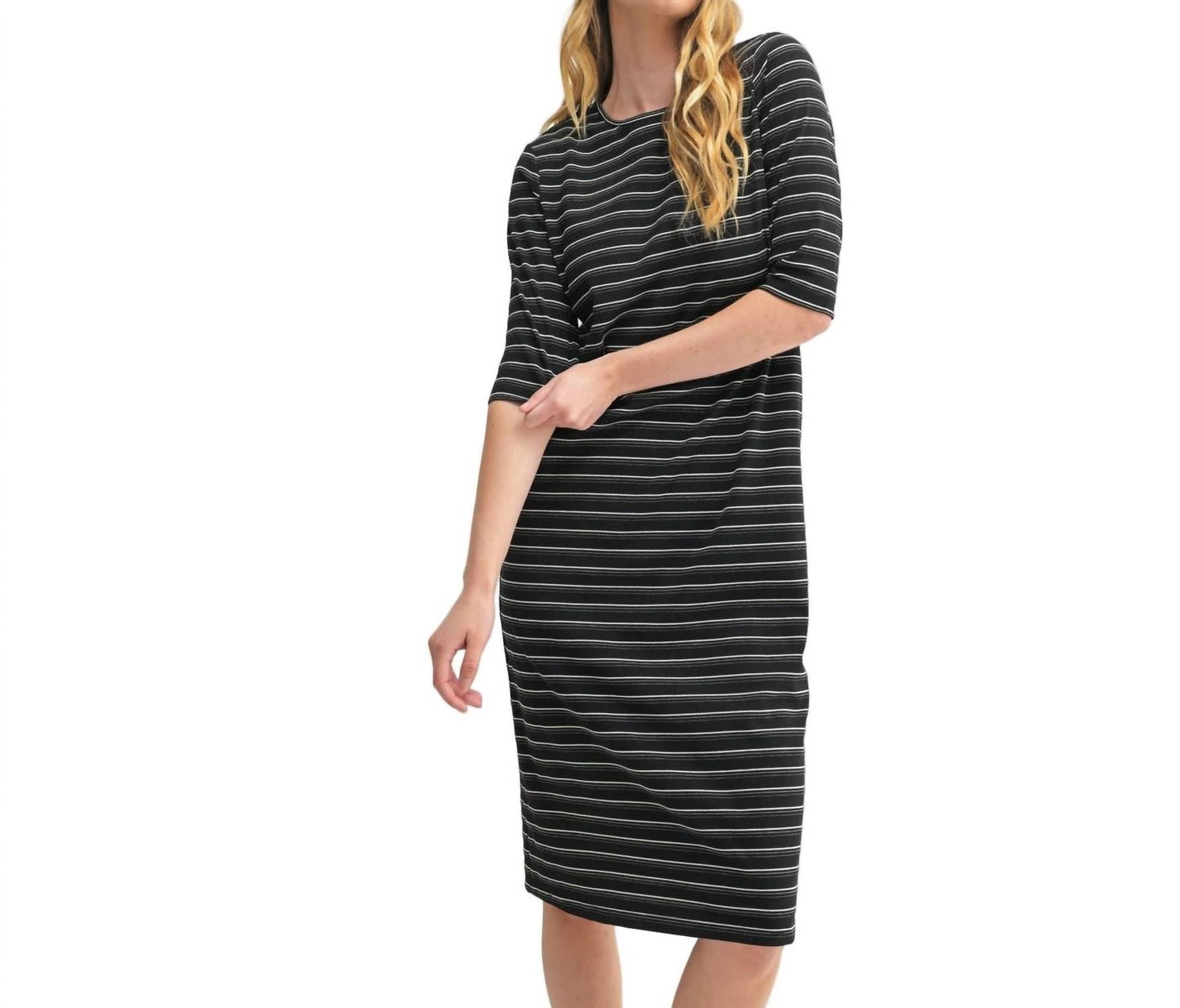 Fun 2 Fun - Quarter Sleeve Stripe Knit Dress