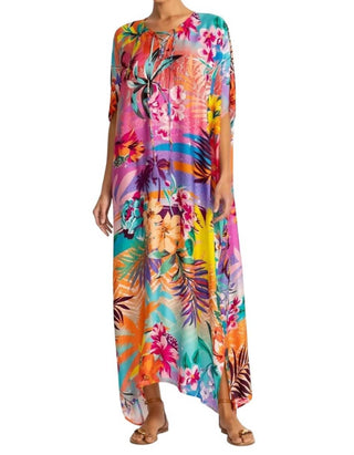 Johnny Was - Vestido longo kaftan com decote amarrado