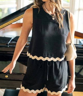 Anniewear - Ric Rac Trim Detailed Top and Short Set