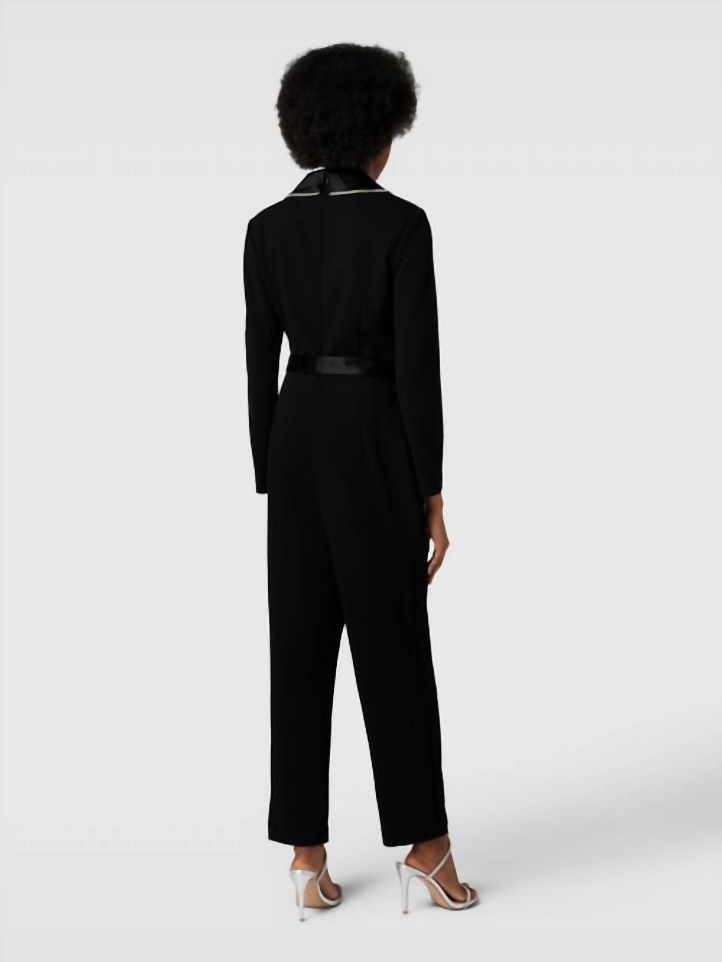Adrianna Papell - Long Sleeve Embellished Collar Knit Crepe Jumpsuit