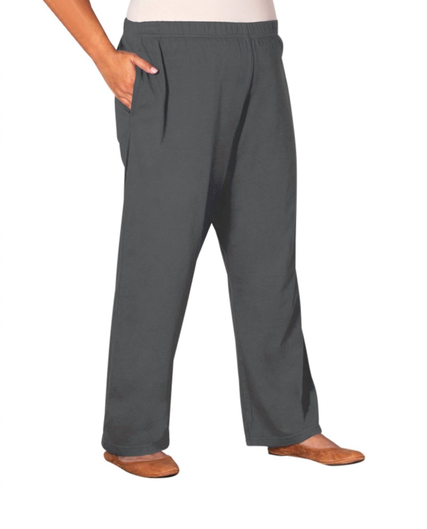 On The Plus Side - Wide Leg Cotton Knit Pants - Plus