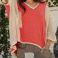 Pol - Oversized High Low Contrast V-neck Top