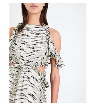 Topshop - Vestido midi com babados e recorte nas costas, estampa animal
