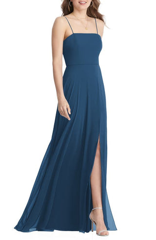 LOVELY Elliott Square Neck Chiffon Gown in Dusk Blue, Size 2