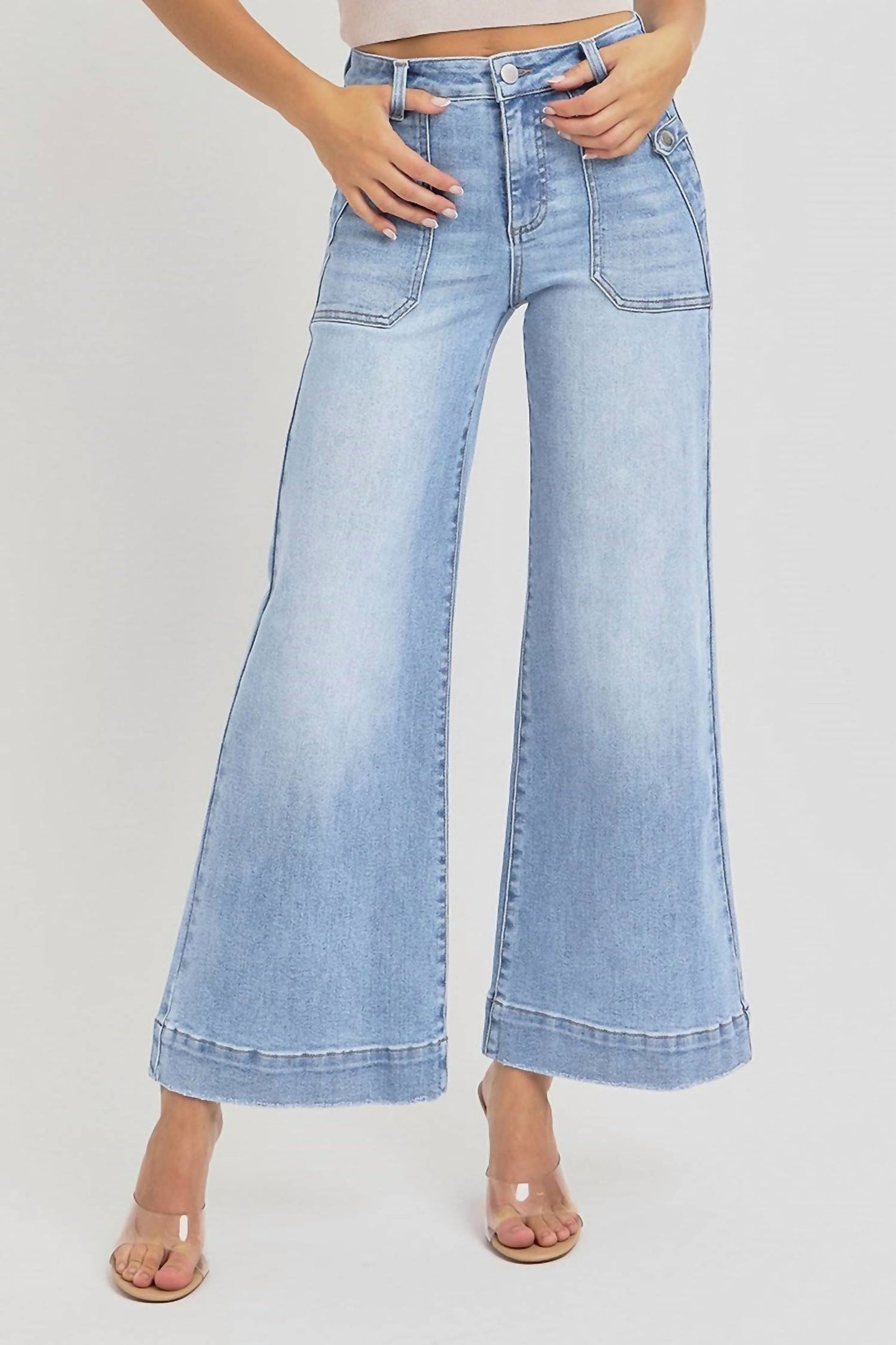 Risen - High Rise Front Pocket Wide Leg Jeans