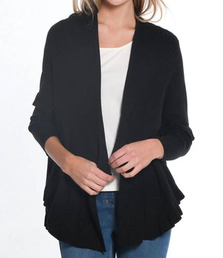 Multiples - 3/4 Sleeve Ruffle Hem Shawl Collar Sweater Cardigan