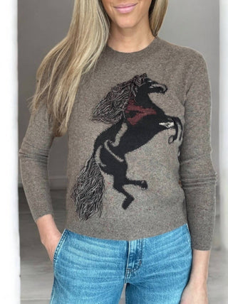 Autumn Cashmere - Intarsia Horse Crew Top