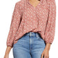 Caslon Floral Print Split Neck Shirt - Rust & Ivory Ikat Bloom