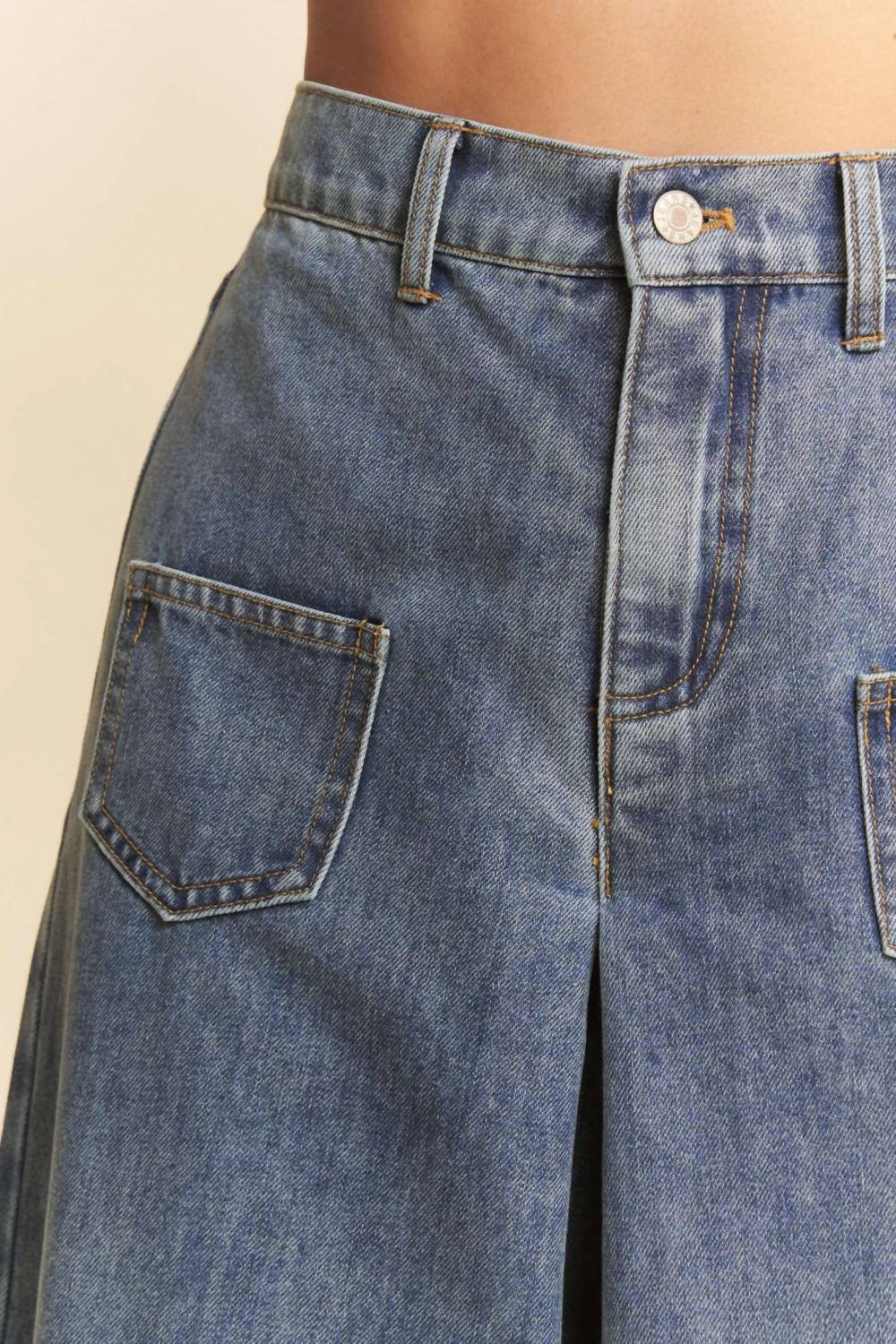 Trendsi - Davi & Dani Patch Pocket Wide Leg Culotte Jeans