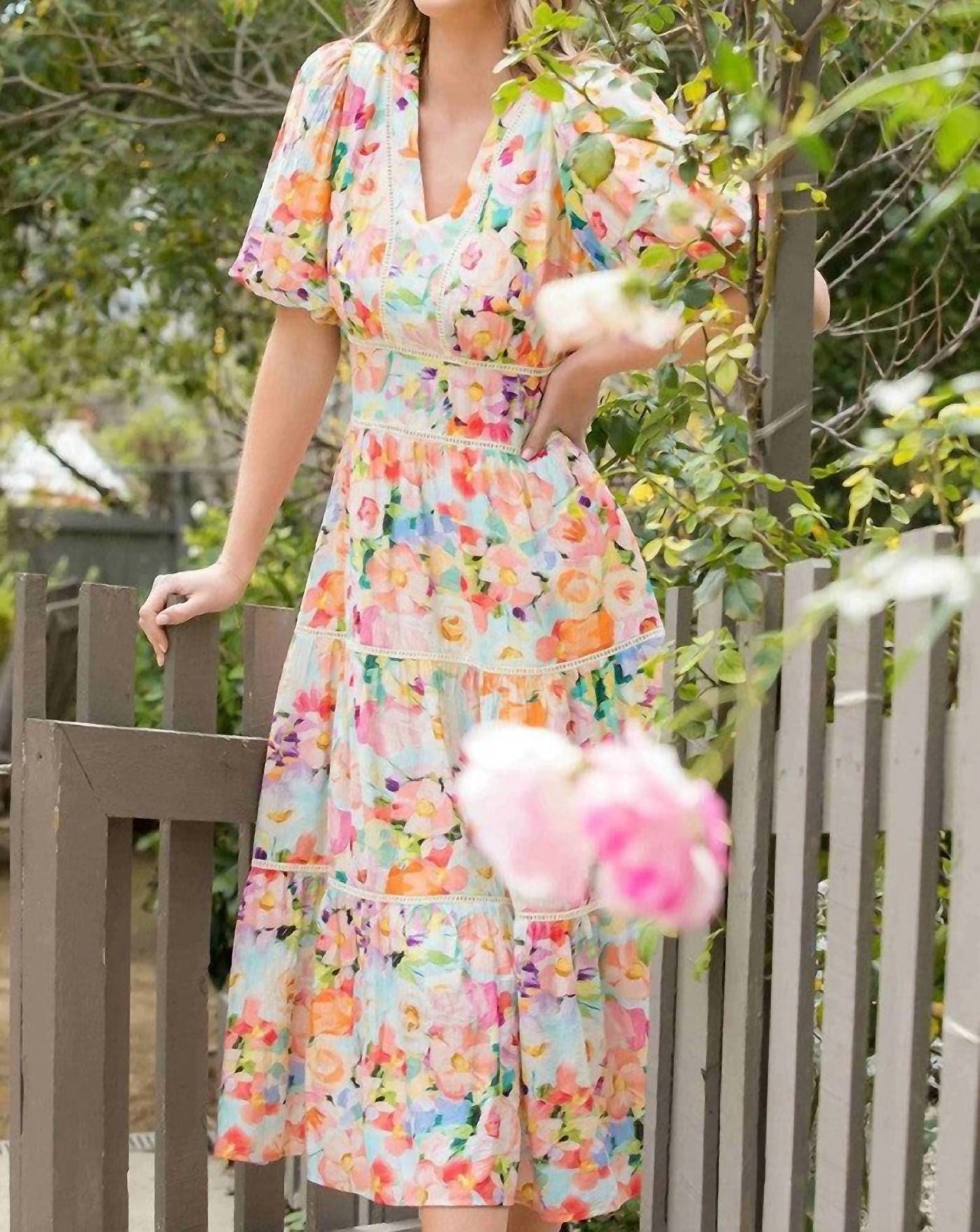 Thml - Floral Puff Sleeve Tiered Dress